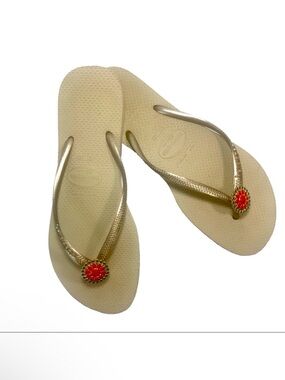 HAVAIANAS SLIM Gold/Tan Flip Flop Sandals US 11/12